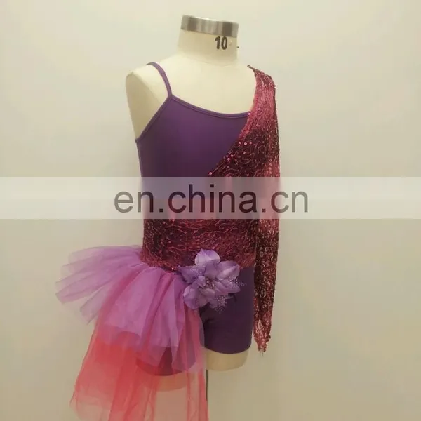Competition New Designed Chic Shiny Children Jazz Dance Costume Set With Flower Accessory ET-030# photo-2