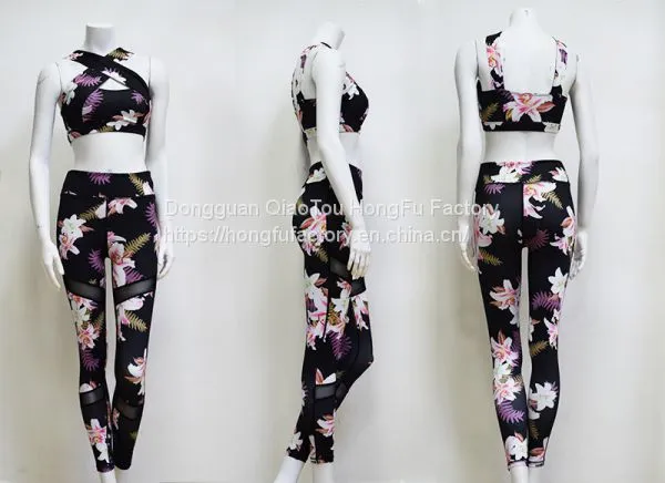 Custom Design Sublimation Printed Yoga Set Fashion Women Ladies Fitness Sport Gym Wear Bra And Pants Leggings Sets photo-2