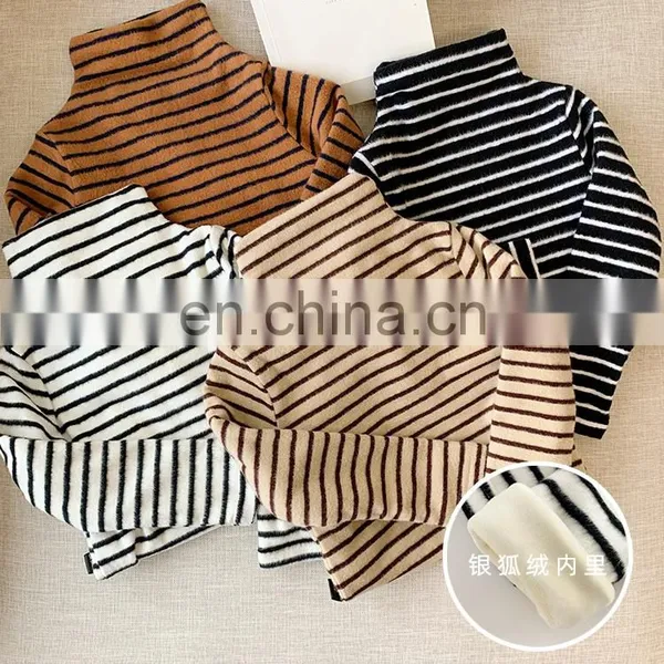 4097/Hot Selling Various Color Warm Stripe Kids Undershirt Wholesale Autumn Winter Girls Top photo-6