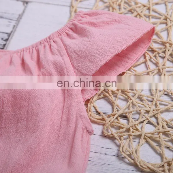 Wholesale Infants & Toddler Linen Clothes Fly Sleeve Ruffle On Back Baby Girls Romper photo-4