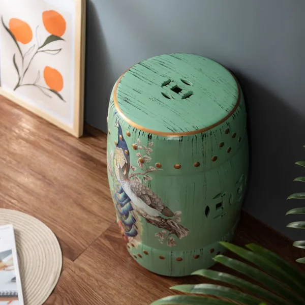 Chinese New Style Birds Flowers Trees Painting Classic Ceramic Drum Stool For Dressing Table photo-5
