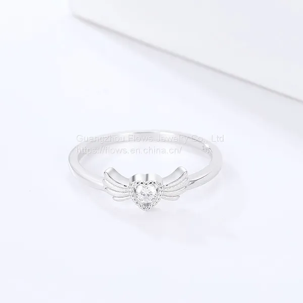 S925 Silver Ring Female Simple Love Wings Ring Ins Popular Diamond Ring photo-3