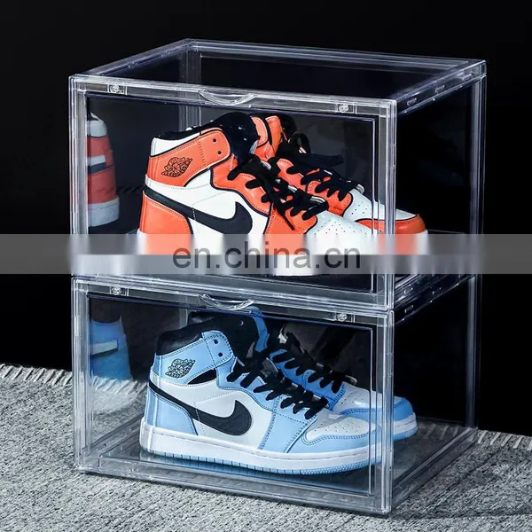 Wholesale Luxury Giant Storage Organizers Stackable Case Acrylic Fold Plastic Clear Display Drop Front Custom Sneaker Box photo-2