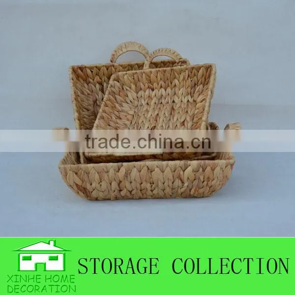 S/3 Square Water Hyacinth Woven Gift Tray With Handles