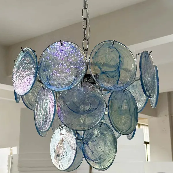 Iridescent Murano Glass Disc Tiered Chandelier - Chrome, 5 Colors E14 photo-3