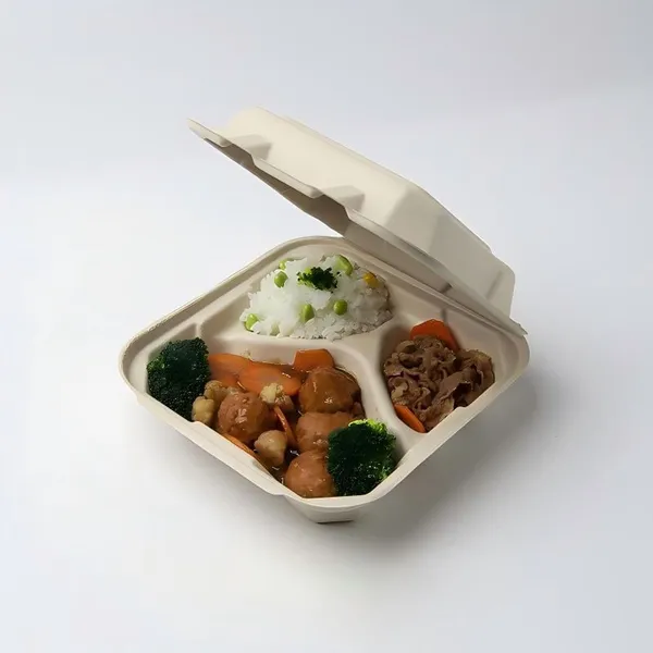 For Meal Prep & Catering, 3-Compartment Molded Fiber Takeaway Container, Stackable for Restaurant Takeout