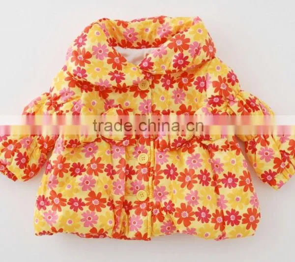 Japanese Wholesale Products High Quality Cute Infant Girl Winter Clothes Flower Pattern Shirring Jacket photo-2