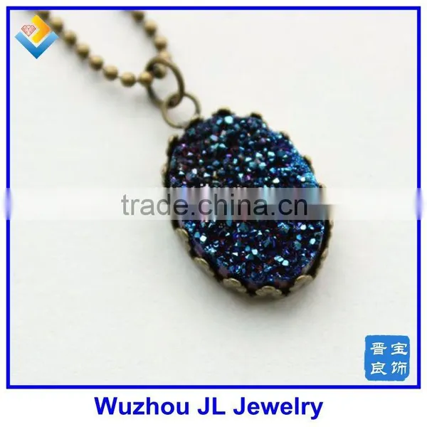 Blue Druzy Oval Shape Copper Pendant Necklace/ Blue Druzy Necklace photo-2