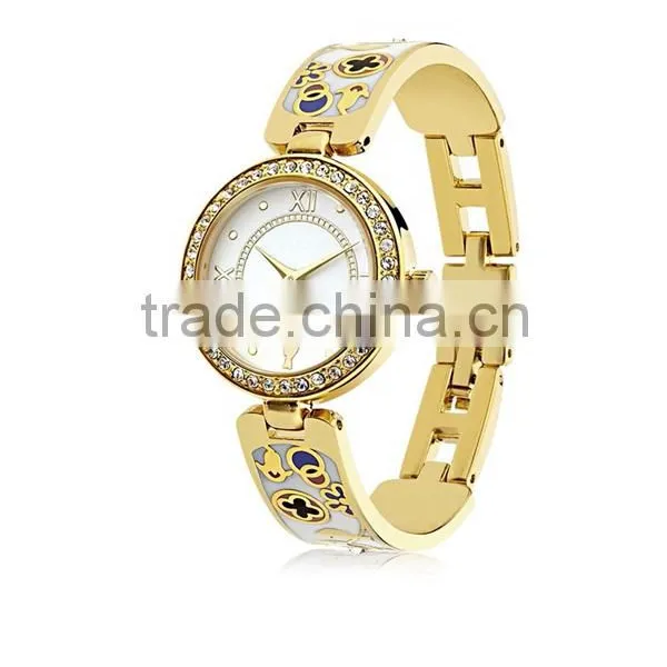 Fashion Flower Enameled Cuff Watch Beautiful Ladies Bracelete Watch photo-2