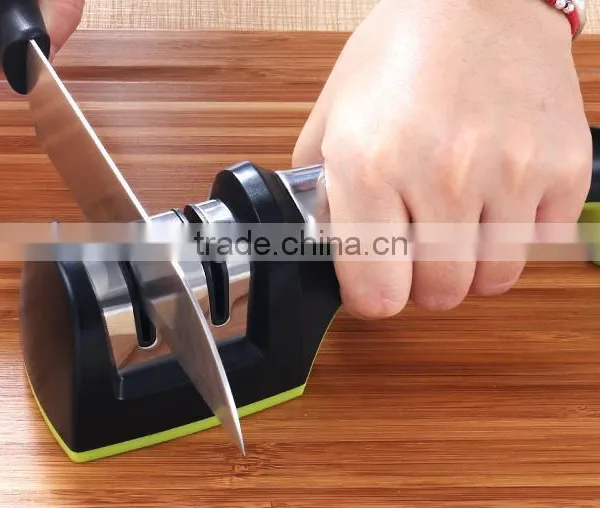 Knife Sharpener for Straight and Serrated Knives, 2 Stage Diamond Coated Sharpening Wheel System