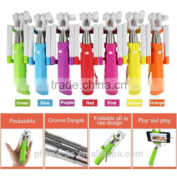 High Margin Products Mini Wired Monopods With Cable Christmas Promotional Gifts Rainbow Selfie Stick With Aux Cable photo-6