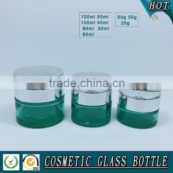 Empty Green Colored Glass Cosmetic Bottle and Cosmetic Glass Cream Jar photo-4