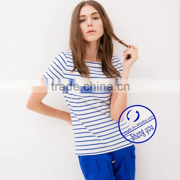 2015 China Supplier Custom Fashion Women Yarn Dyed t Shirt Wholesale photo-2