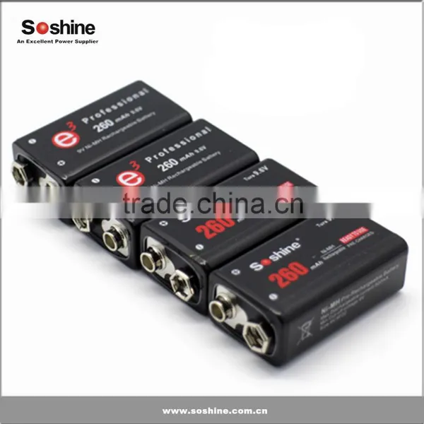 2015 NEW Soshine 9V 6F22 Ni-MH Rechargeable Battery: 260mAh 9.6V