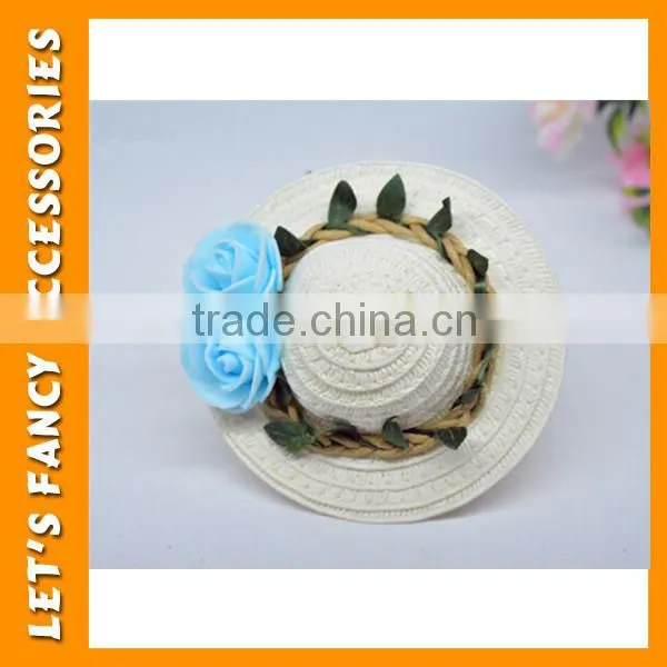 PGHD0657 Women Mini Top Hat Hair Clips Summer Straw Shape With Flower photo-3