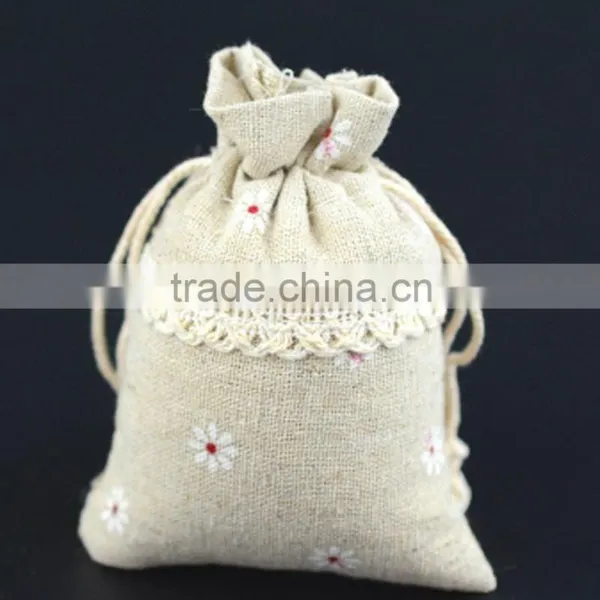 New Design Small Flowers Jute Drawstrings Bag China Factory photo-3