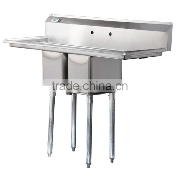 Freestanding Restaurant Kitchen 2 Two Compartment Commercial Stainless Steel Sink With Two Drainboard photo-5