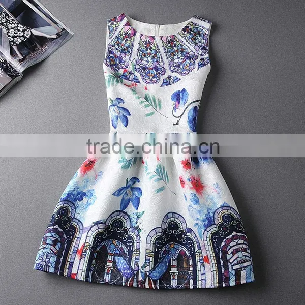 European Spring and Summer 2015 Digital Printing Sleeveless Vest Dress