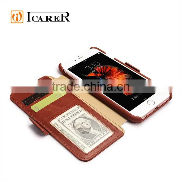 ICARER Genuine Leather Vintage Wallet Case With Three Credit Cards Slot For IPhone6/6s photo-6