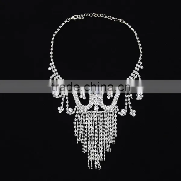 Fahion Wedding Series Woman Bulk Necklace Silver Plated Diamond Bridal Jewelry Set Supplier's Choice photo-3