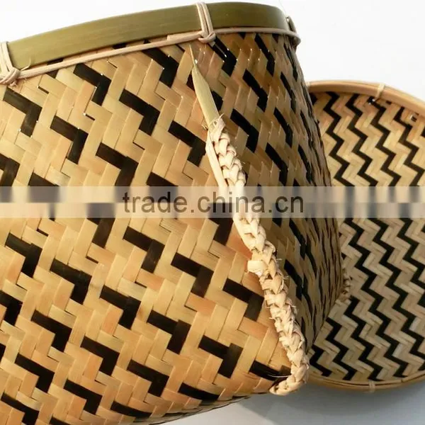 Round Shape Bamboo Woven Desktop Storage Basket With Cover photo-2