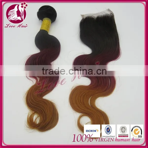 For Sale 100% Unprocessed Three Tone Human Hair Body Wave Hair Wefts With Body Wave Lace Closure photo-2