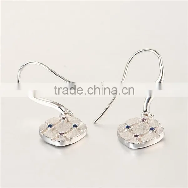 Cheap Made In China Piercing Square Spinel And Ruby Silver Earrings photo-5