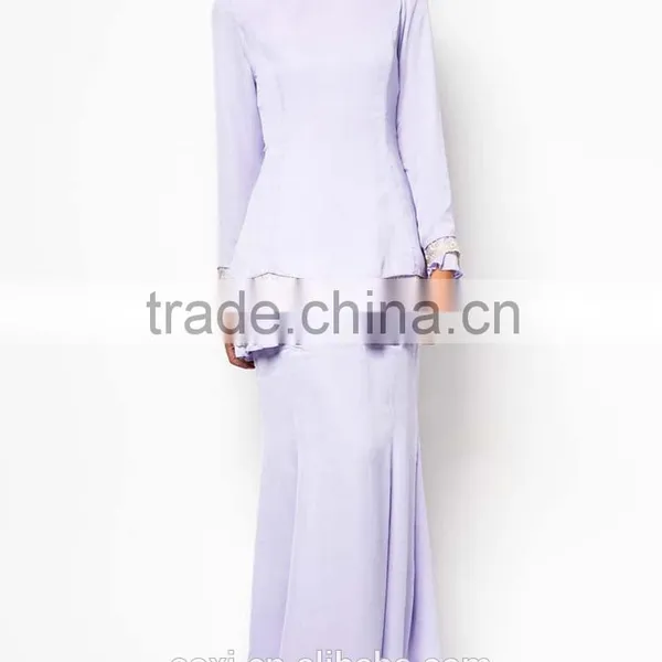 Light Purple Black Scarf White Lace Elegant Women Muslim Dress photo-6