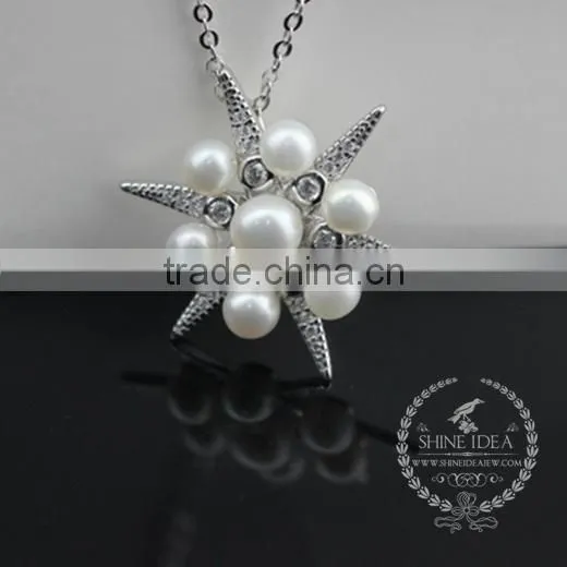925 Sterling Silver Shining Star With Pearls Creative Pendant Necklace Fashion Women Necklace Jewelry 6360468 photo-2