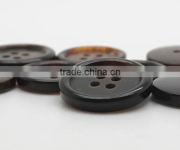4 Holes 32L(20.32mm) and 24L(15.24mm) Real Brown Color Buffalo Horn Button for Suit Coat With Rim photo-3