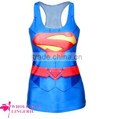 Hot Summer Style Underwaist Digital Print Superman Tank Top for Women