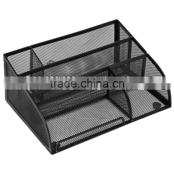 School Supply Desktop Organizer Caddy With Drawer /Space Saving Black Metal Wire Mesh 8 Compartment Office photo-2
