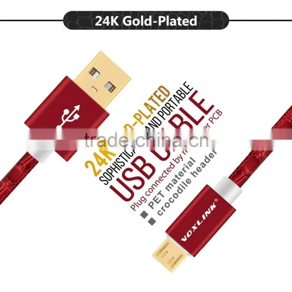 VOXLINK Crocodile Gold Plug Mirco Usb Cable Sync Date Charging Cable Micro Red 1m photo-5