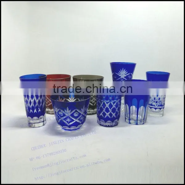 Solid Blue and Black Hand Cut Drinking Glass Tumbler photo-4