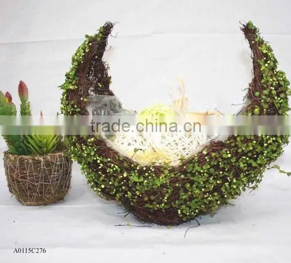 Wicker Flower Basket With Topiary Grass