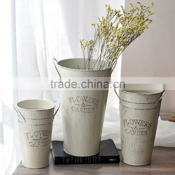 Vintage Decorative Garden Galvanized Metal Flower Pot Tall Vase Planter photo-4
