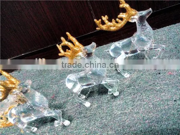 2016 Hot Sale Christmas Decoration Three Acrylic Reindeer and Sleigh With Gold Glitter photo-3