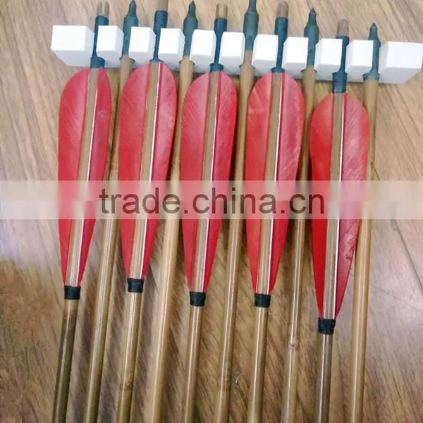 84cm/33inch Archery Bamboo Arrows With 5inch Red Turkey Feathers for Hunting