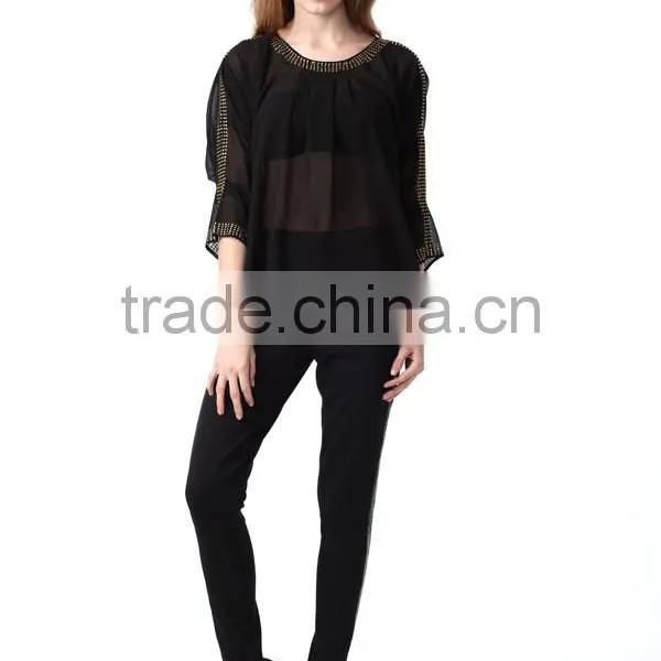 High Quality Fashion Embellished Tops Ladis Blouse photo-4