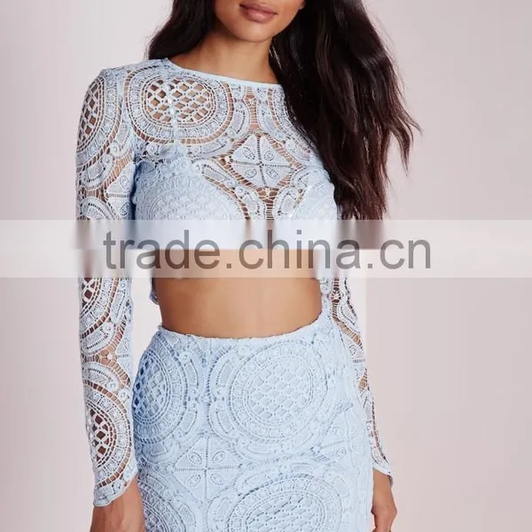 Crochet Ladies Fashion Two Piece Sets Three Color Designs Bridesmaide Wear White Lace Sets photo-2