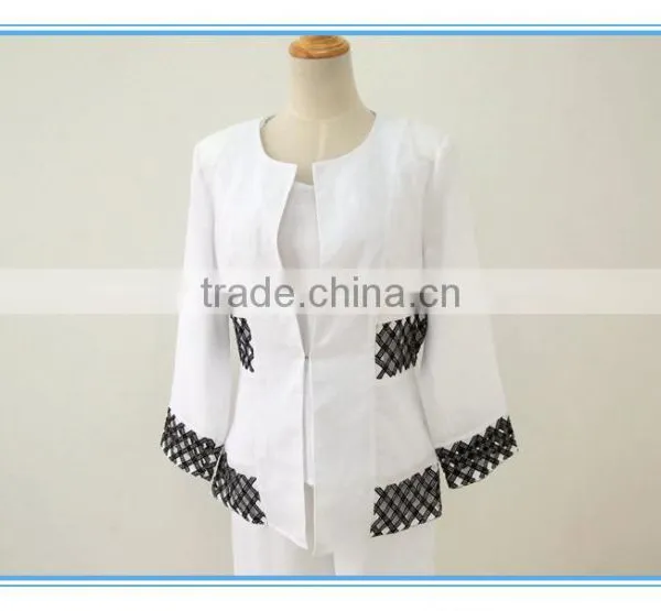 Wholesale Linen Suits 3 Pieces Pants Suits Woman Church Suits With Embroidery Cutwork Design photo-2