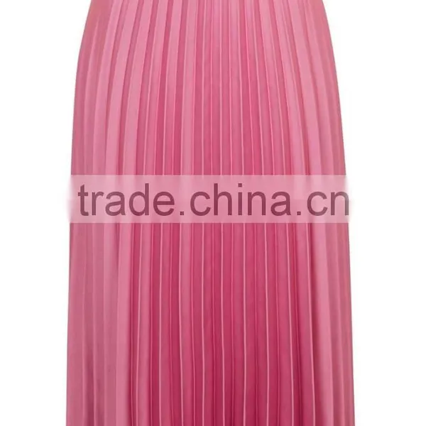 Hot Sale Shinning Petite Satin Pleat Midi Skirt Summer Skirt Ladies Plain Pink Zip Up Skirt photo-3