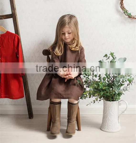 Classical Model Dresses For Girls With Wooden Buttons Cute Linen Dress Baby photo-2