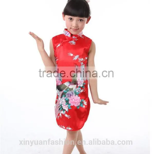 Children Girl Dress Beautiful Girl Elegant Peacock Printing and Short Sleeve Dress photo-2