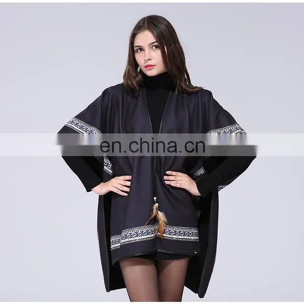 Womens Winter Stamp Cashmere Fringed Shawl Cloak photo-5