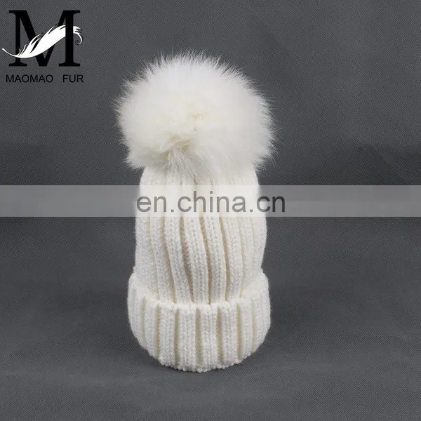 Cute Children Present Fox Fur Pompom Knitted Beanie Earmuff Funny Baby Beanie photo-2