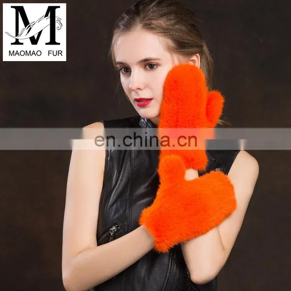 Lady Cute New Product Real Mink Fur Knitting Fingerless Gloves Fashion Fur Cuffs Gloves photo-4