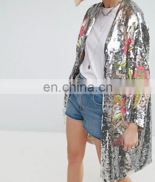 Promotion Comfortable Fashion Causal Bling Bling Lose Sequin Embroidery Jacket Women photo-4