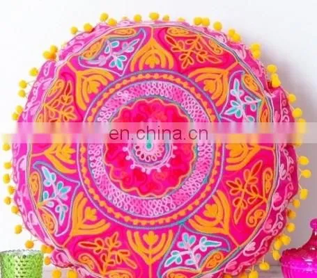Fabric Embroidery Design Mexican Style Round Pillow Cushion Cover