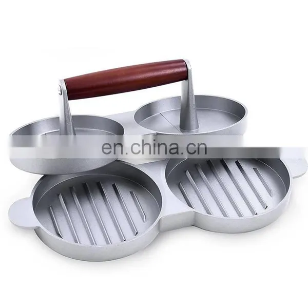 Best Quality Wooden Handle Non-stick Aluminum Burger Press With Handle photo-2